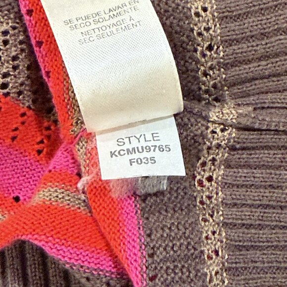 Y2K DKNY Jeans Brown Pink Red Striped Long Sleeve Henley Sweater Womens XL - Picture 9 of 11